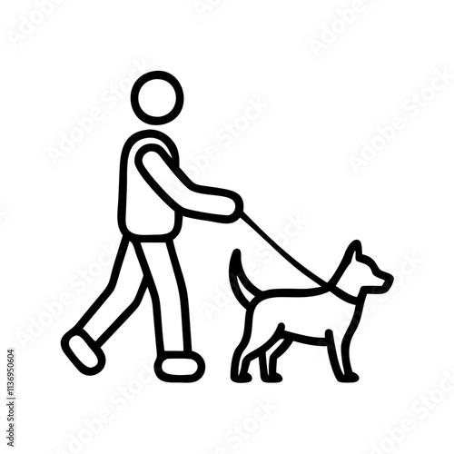dog walker icon, dog day line art, dog day icon - simple black line art icon of dog walker, for dog day celebrations. dog day vector art.