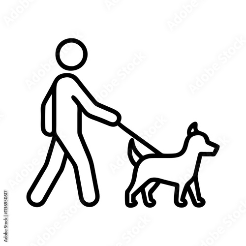 dog walker icon, dog day line art, dog day icon - simple black line art icon of dog walker, for dog day celebrations. dog day vector art.