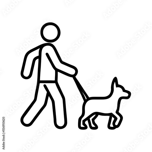dog walker icon, dog day line art, dog day icon - simple black line art icon of dog walker, for dog day celebrations. dog day vector art.