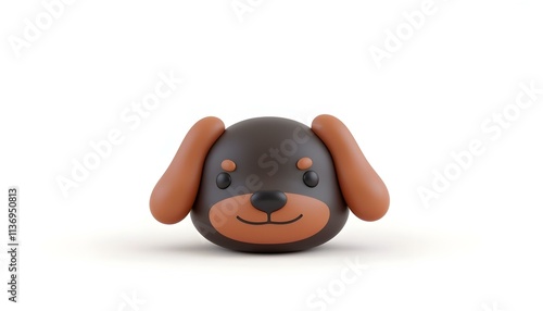 a 3D render of a small dachshund dog icon with its long body, isolated on a stark white background, displaying its shiny coat and expressive eyes create with ai