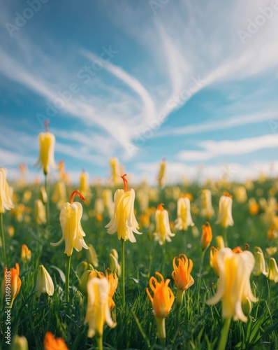 vibrant meadow filled with blooming saffron flowers under scenic sky