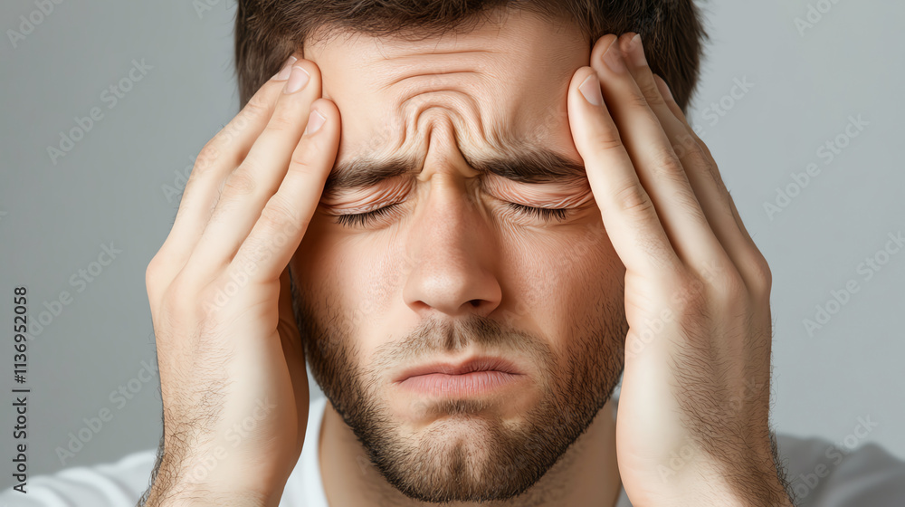 Male coworker rubbing his eyes with a tired expression, showing signs of digital eye strain, Work fatigue, screen relief Male coworker rubbing his eyes with a tired expression, showing signs of digital eye strain, Work fatigue, screen relief
