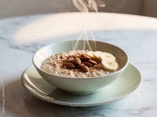 Nutritious start to your day with a wholesome bowl of oats and almonds photo