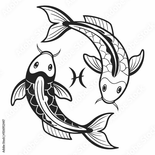 illustration of a pisces fish, astrology symbol, zodiac signs 