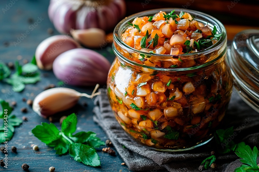 Flavorful salsa verde made with fresh ingredients in a rustic kitchen setting Flavorful salsa verde made with fresh ingredients in a rustic kitchen setting