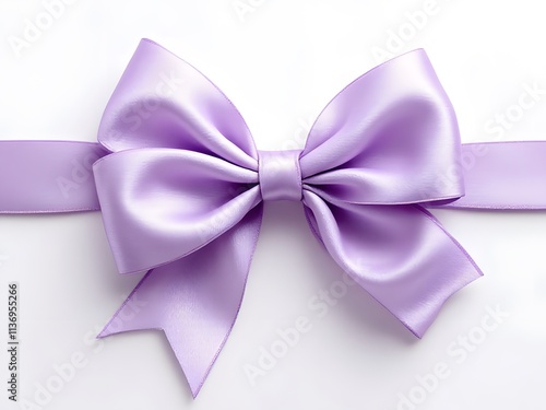 Elegant Lavender Ribbon Bow with Silky Texture on white background

