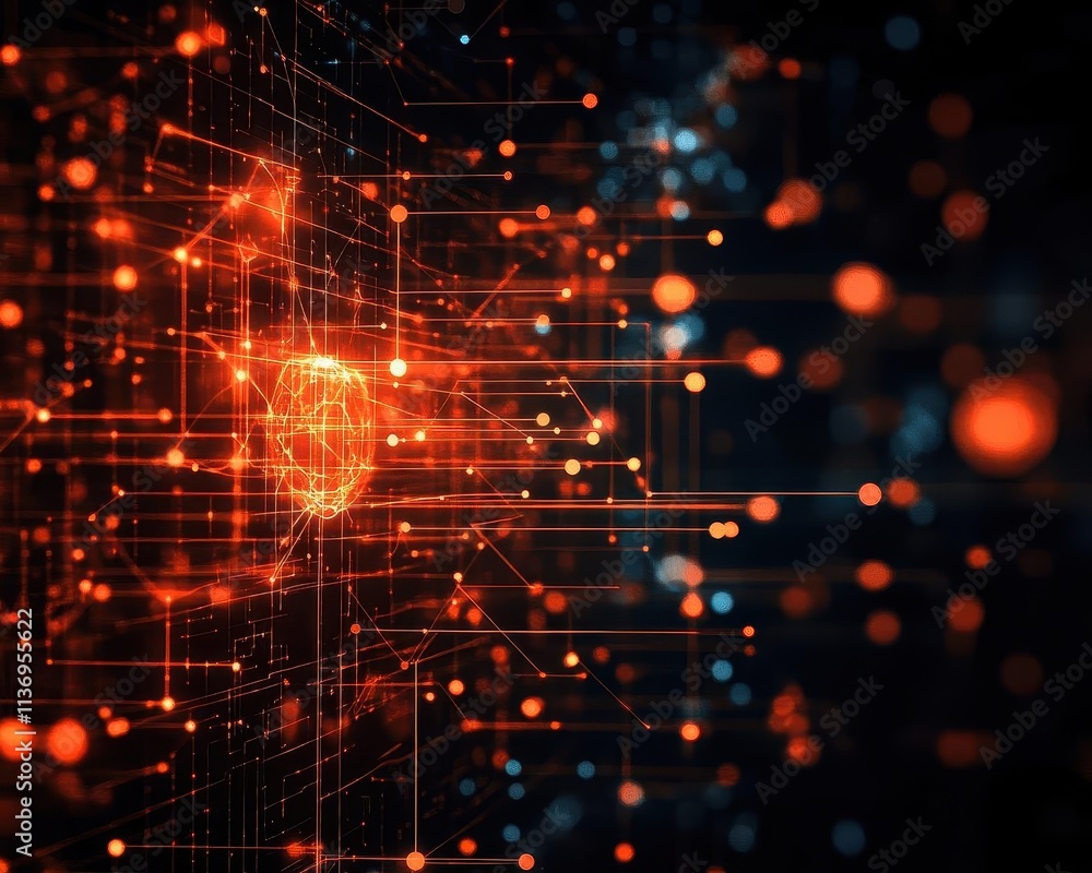 Obraz premium A glowing neural network displayed on a futuristic interface, representing problemsolving cloud network solutions