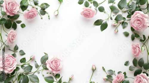 Wallpaper Mural A floral arrangement of pink roses and green leaves on a white background. Torontodigital.ca