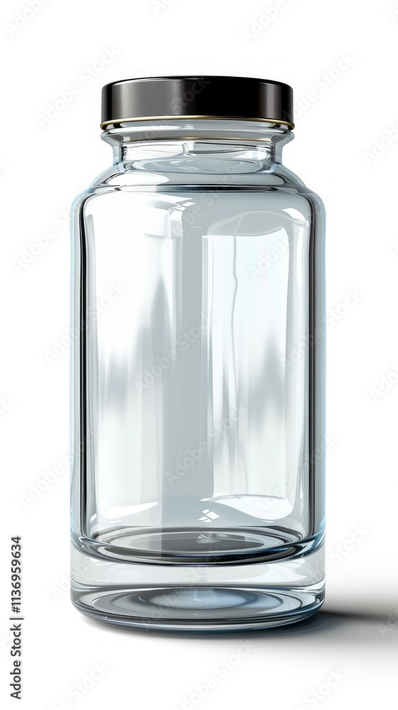 A clear glass jar with a metallic lid, suitable for storage or preserving food items. A clear glass jar with a metallic lid, suitable for storage or preserving food items.