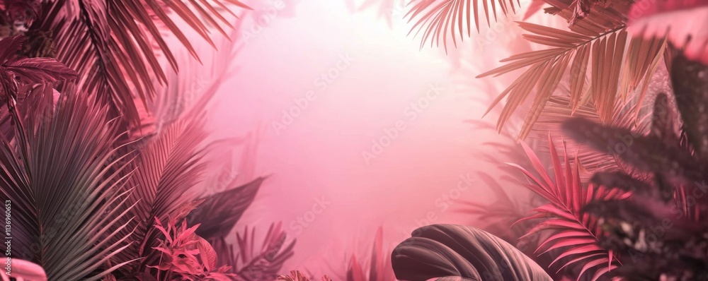 Palm Plant Border forms Pink, Trendy Background. Hexagon Botanical Frame with copy-space. Palm Plant Border forms Pink, Trendy Background. Hexagon Botanical Frame with copy-space.