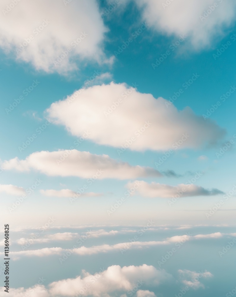 Fototapeta premium Clear Blue Sky with Fluffy Clouds in Wide Angle View
