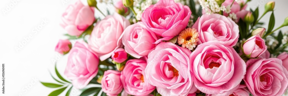 A beautiful arrangement of fresh pink peonies and roses with space for text, summer, flowers, romantic A beautiful arrangement of fresh pink peonies and roses with space for text, summer, flowers, romantic