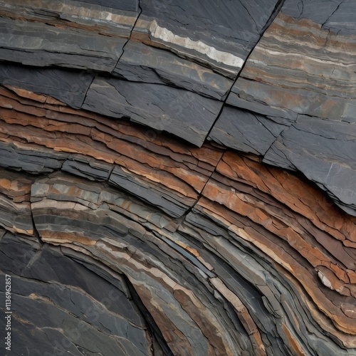 Texture of natural multi-colored layered stone, layered deposits photo