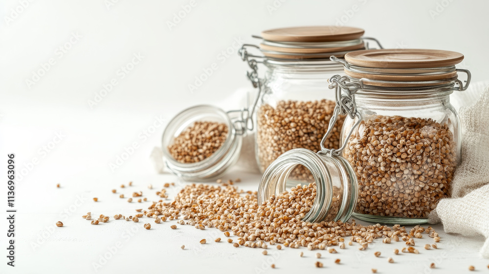 Pantry Staples: Jars of Buckwheat, Couscous, and Barley Pantry Staples: Jars of Buckwheat, Couscous, and Barley