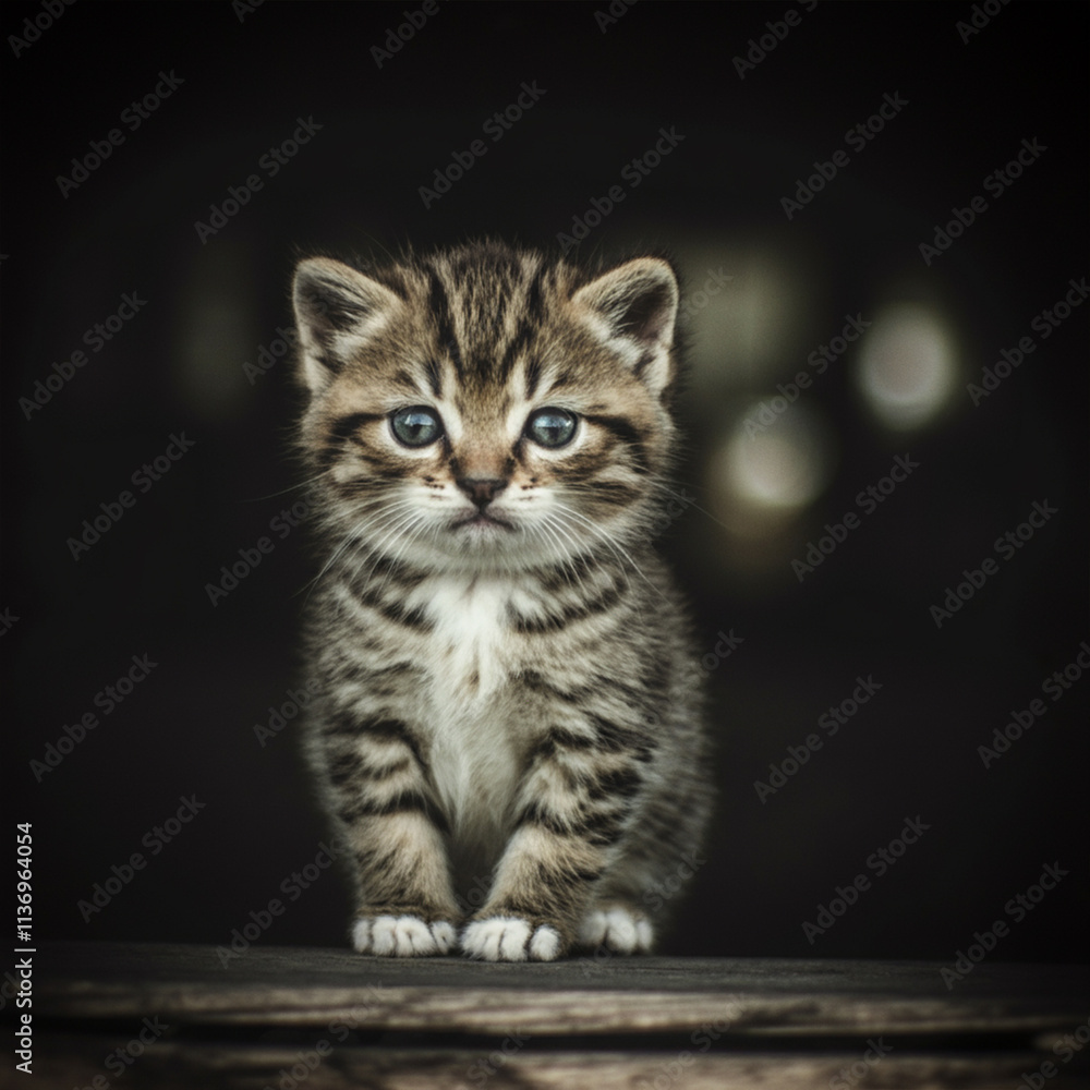 Gros plan d’un chaton mignon au regard doux sur fond sombre. Gros plan d’un chaton mignon au regard doux sur fond sombre.