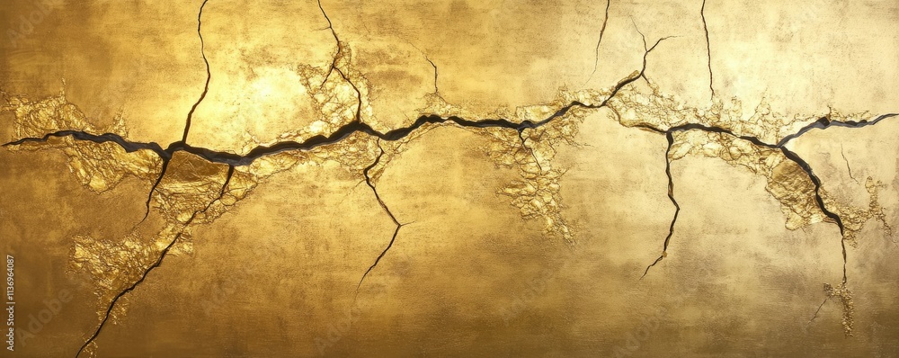 Fototapeta premium Textured gold leaf with irregular surface cracks, aged patina, evoking antique luxury and timeless wealth
