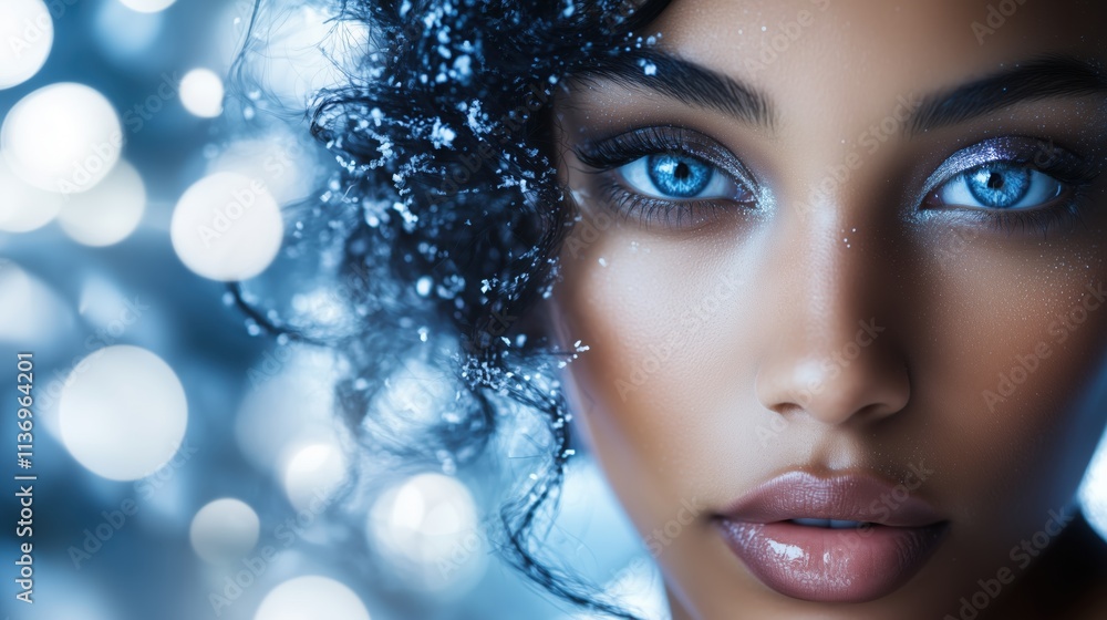Porträt einer Frau mit blauen Augen und frostiger Beleuchtung Porträt einer Frau mit blauen Augen und frostiger Beleuchtung
