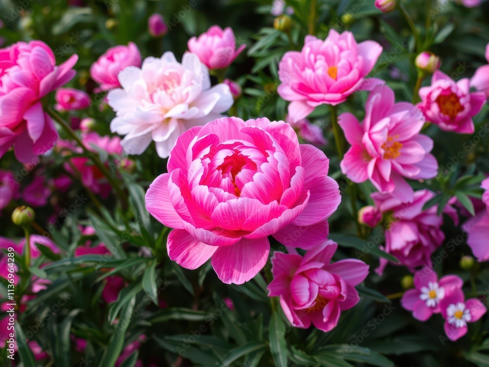 Pink peony flowers in full bloom creating a lush and vibrant background, background, decorative Pink peony flowers in full bloom creating a lush and vibrant background, background, decorative