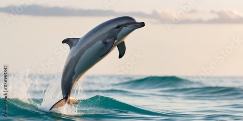 Graceful dolphin leaping out of ocean waves photo