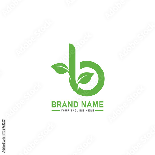  B letter with Leaf Logo Vector Illustration