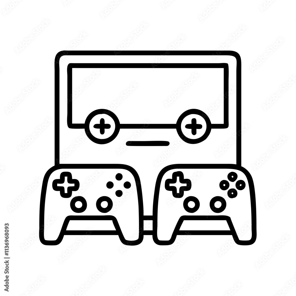 console with controllers icon, video games day line art, video games icon - simple black line art icon of console with controllers, for video games day celebrations. games day vector art. console with controllers icon, video games day line art, video games icon - simple black line art icon of console with controllers, for video games day celebrations. games day vector art.