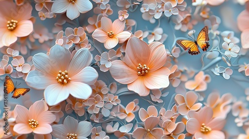 A photo of a bouquet of flowers with a butterfly perched on one of them in the center