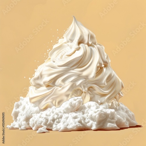 Closeup view of a decadent and mouthwatering creamy meringue dessert with a soft whipped and fluffy texture creating a dreamy and tempting appearance