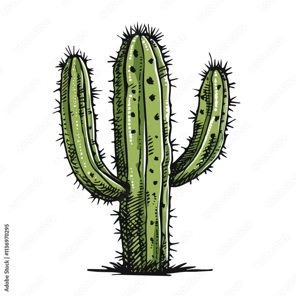 Cactus minimalist 2D vector graphic illustration sketch on a white background Cactus minimalist 2D vector graphic illustration sketch on a white background