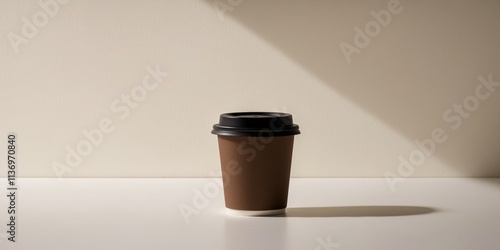 Brown Paper Coffee Cup with Black Lid - Take Away Coffee photo