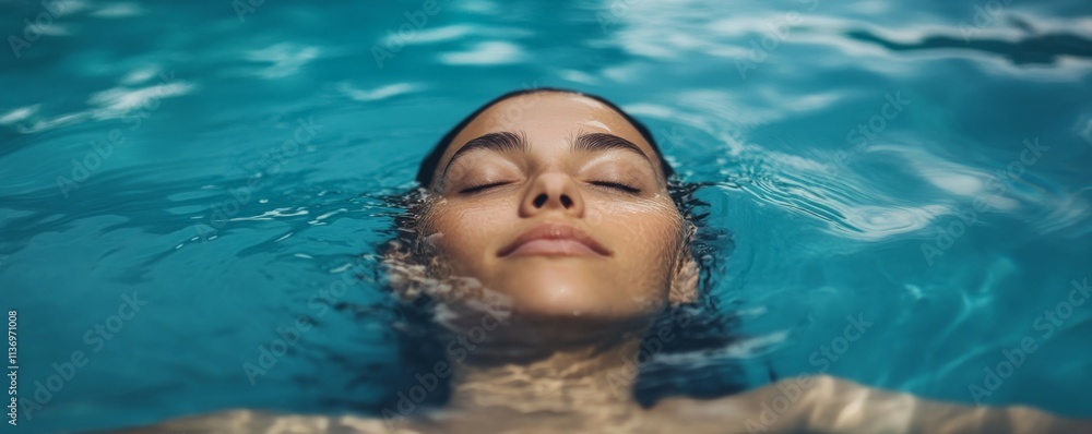 Woman Swimming in Clear Blue Water - Refreshing Summer Escape Woman Swimming in Clear Blue Water - Refreshing Summer Escape