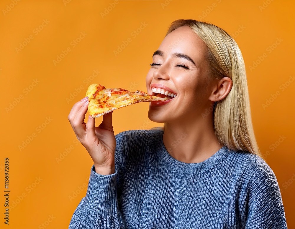 Beautiful woman eating a delicious pizza Beautiful woman eating a delicious pizza