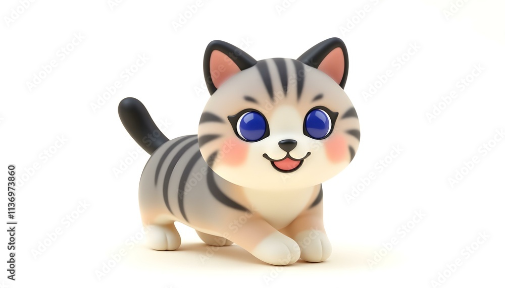 3D render of a playful tabby cat icon with striped fur and blue eyes, in a dynamic pose on a white background create with ai 3D render of a playful tabby cat icon with striped fur and blue eyes, in a dynamic pose on a white background create with ai