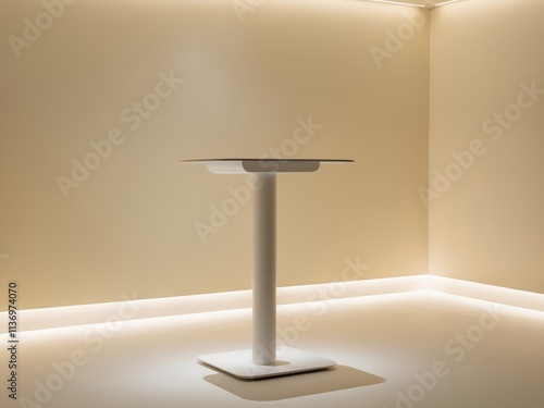 empty podium with beige pastel wall background for product display