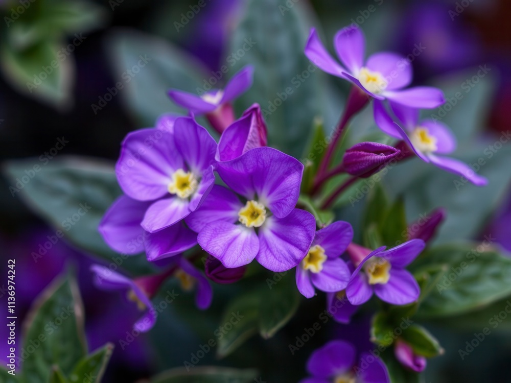 A close-up shot of vibrant purple flower petals and delicate leaves intertwined in a beautiful natural display, vibrant, fresh, purple A close-up shot of vibrant purple flower petals and delicate leaves intertwined in a beautiful natural display, vibrant, fresh, purple
