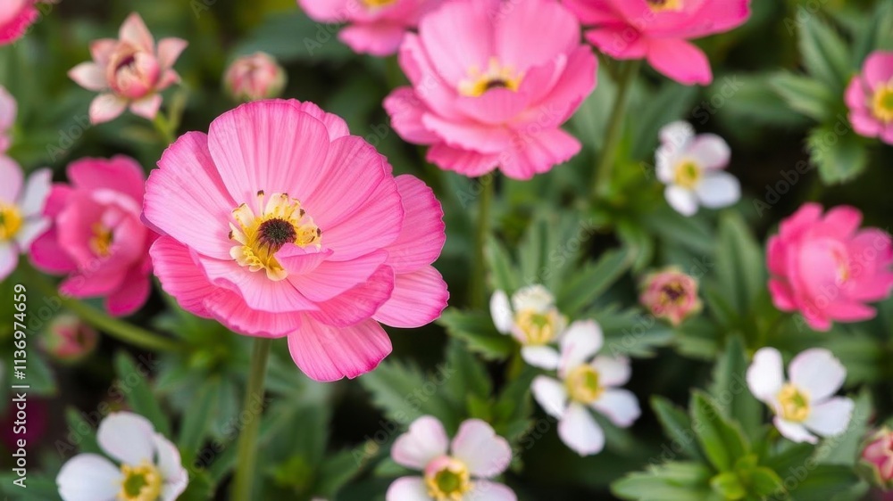 Obraz premium Beautiful close-up shot of pink and white ranunculus flowers in full bloom, spring, vibrant, beauty