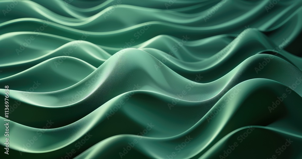Fototapeta premium A close-up of flowing, textured fabric in shades of green, creating a serene visual effect.