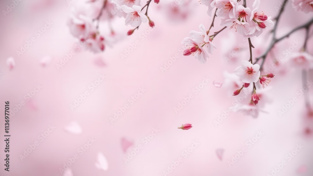 Pink sakura petals falling against a soft blurred background, floral, petals, falling Pink sakura petals falling against a soft blurred background, floral, petals, falling