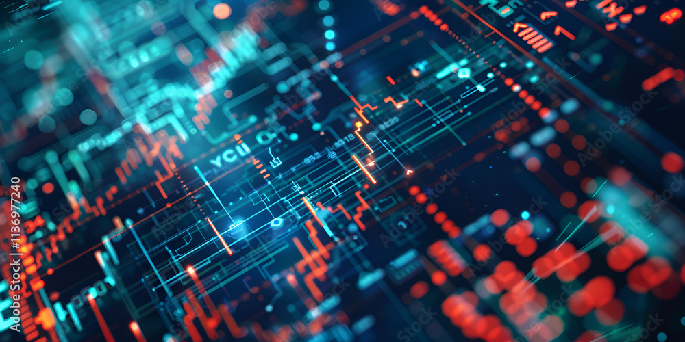 Abstract financial technology background with data flow, Digital stock market analytics and network connections Abstract financial technology background with data flow, Digital stock market analytics and network connections