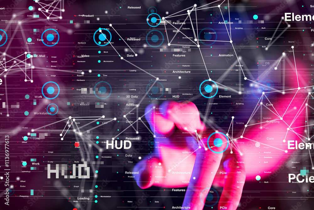 Neural network 3D illustration. Big data and cybersecurity Neural network 3D illustration. Big data and cybersecurity