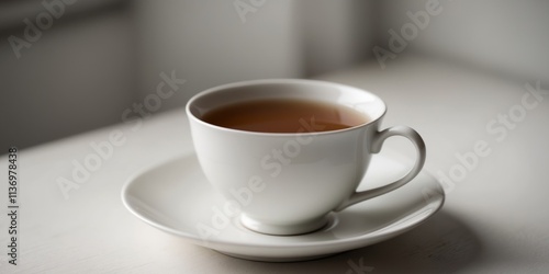 White Teacup Filled With Light Brown Liquid On Saucer photo