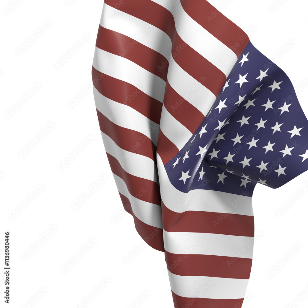 Fototapeta premium Waving American Flag on White Background