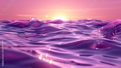 Captivating image of tranquil rippling waves in shades of purple and pink creating a serene and ethereal landscape at sunset  The water s surface reflects the vibrant colors of the sky