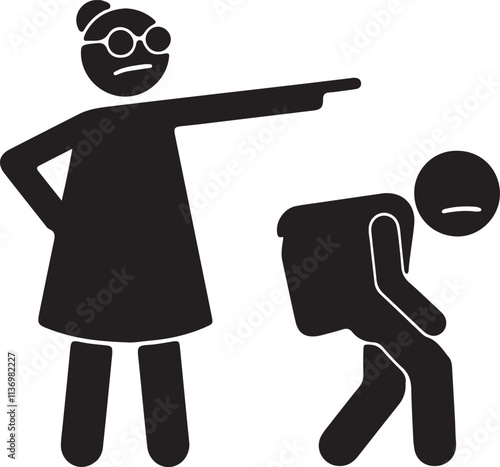 Illustration of a stickman mother scolding her child to go to school icon silhouette