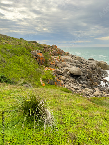 Moody views of the coast on Granite Island in Victor Harbor, South Australia photo