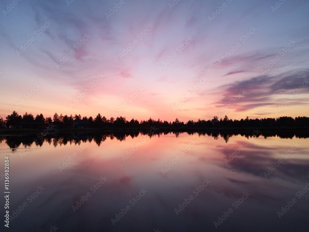 Fototapeta premium Beautiful colorful sunset on a lake 