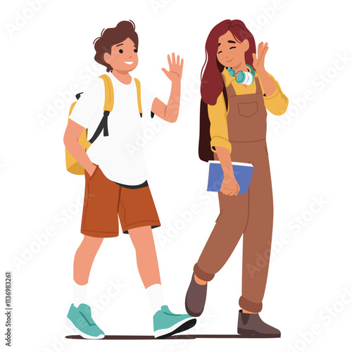 Middle school or college male and female cartoon students characters going to study back to school