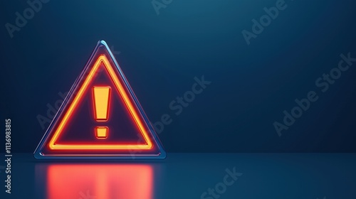 Glowing red warning triangle with exclamation mark on dark background. caution and alert