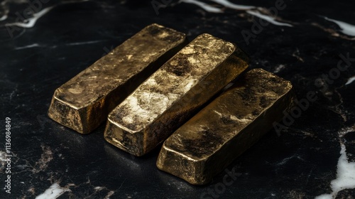 Wallpaper Mural Three Gold Bars on Dark Marble Surface with Elegant Reflection Torontodigital.ca