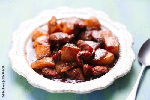 Obraz na płótnie traditional spanish potatoes with chorizo sausage w salonie