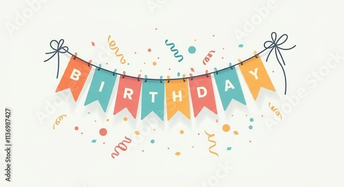 Colorful birthday banner with festive decorations and confetti